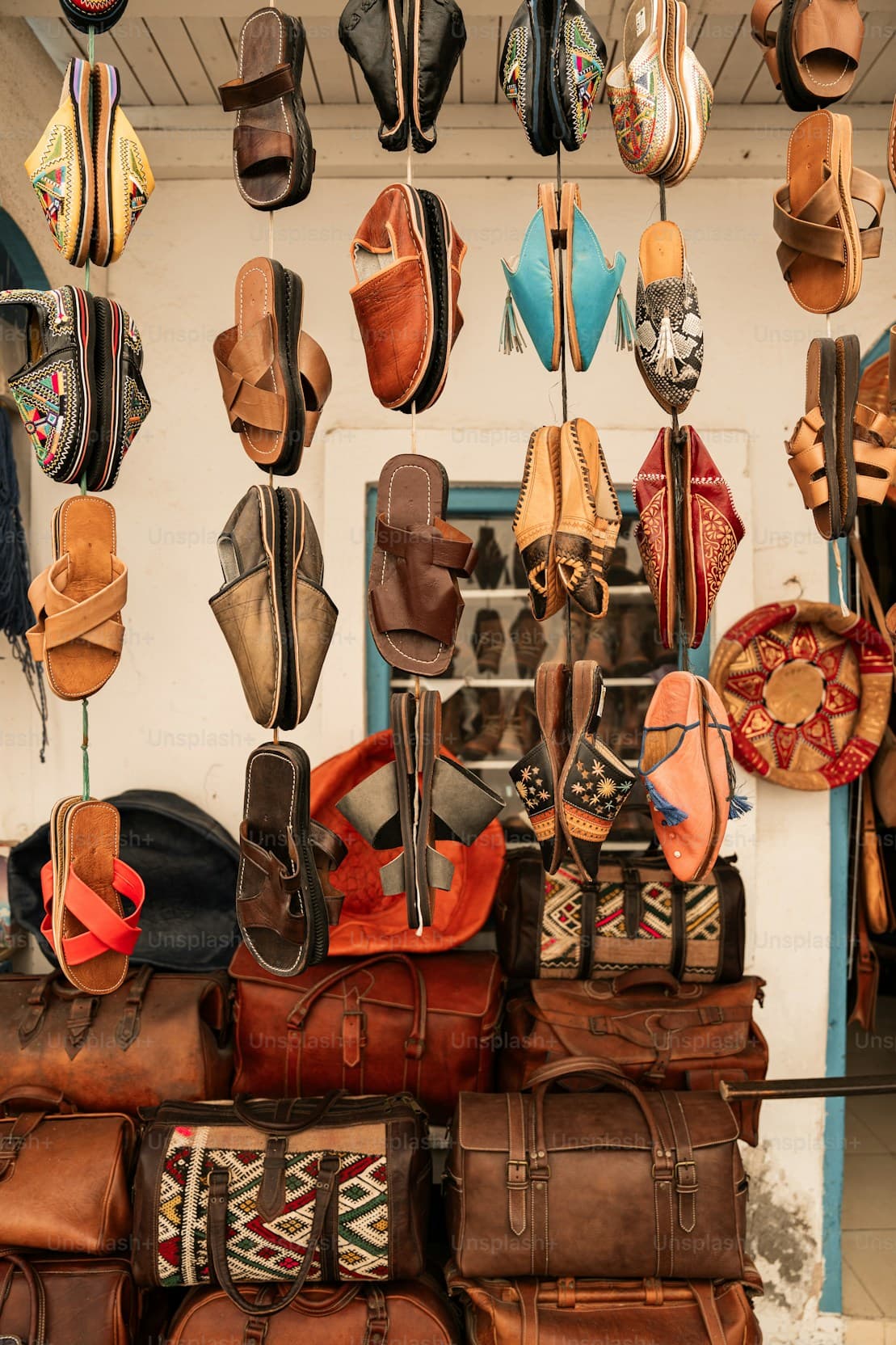 Hanging leather shoes